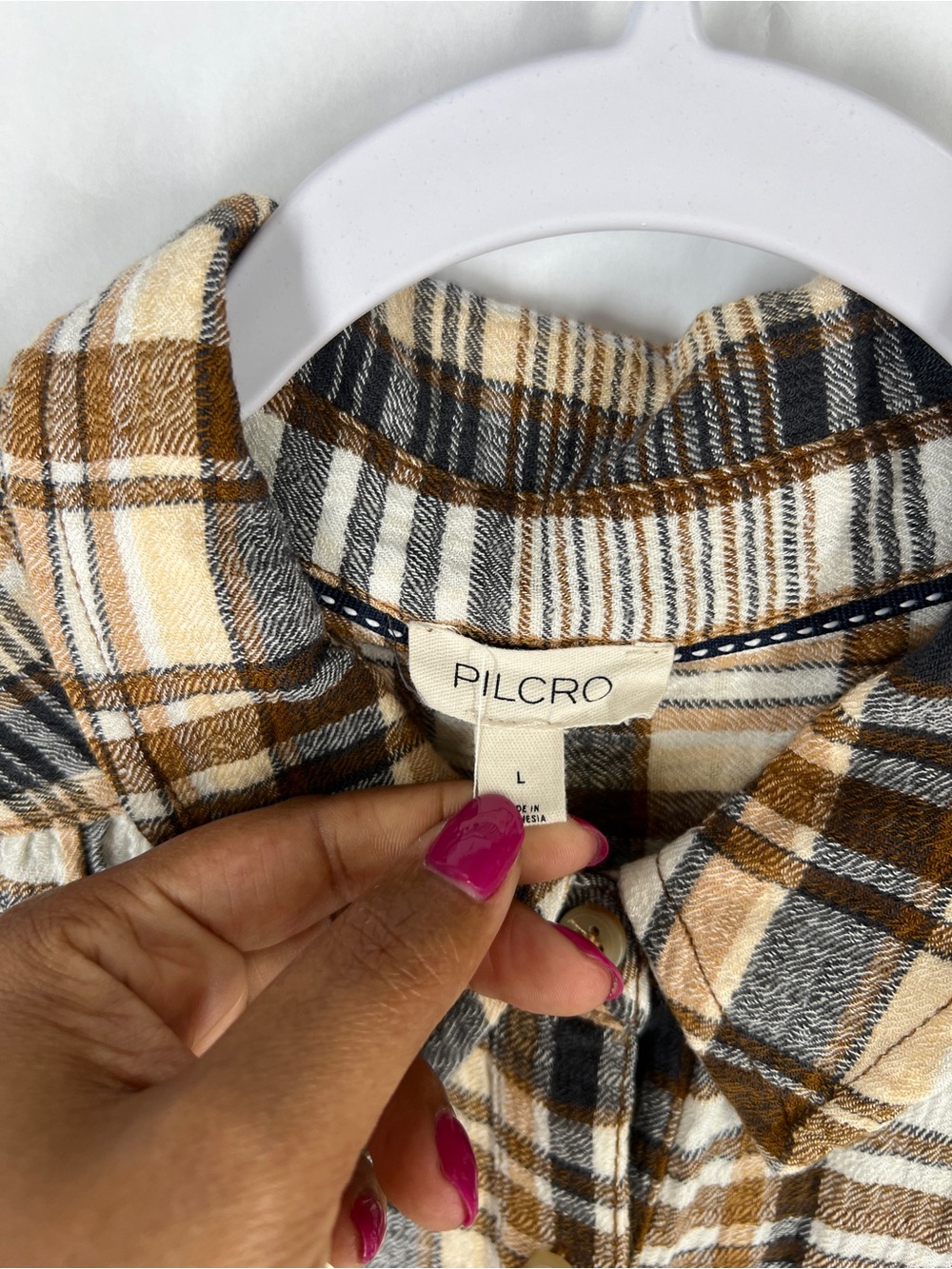Pilcro Plaid Button-Up Shirt in Brown, Cream & Black - Picture 3 of 14